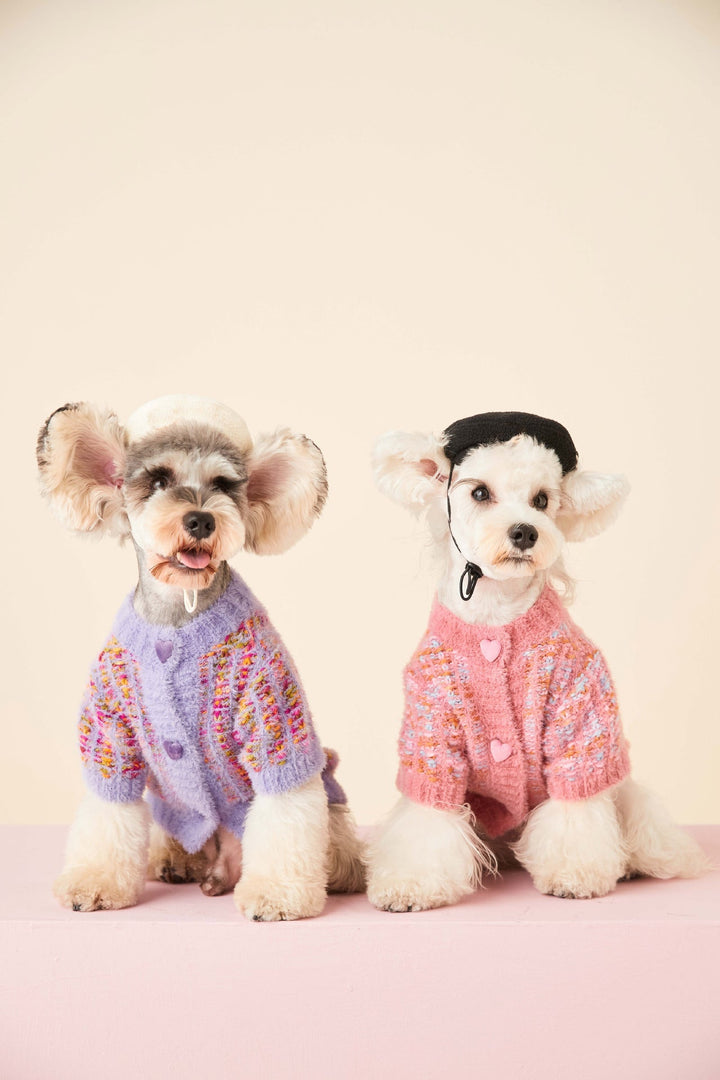 Small dog wearing a red Pet Plush Fleece Dog Sweater, looking cozy and stylish
