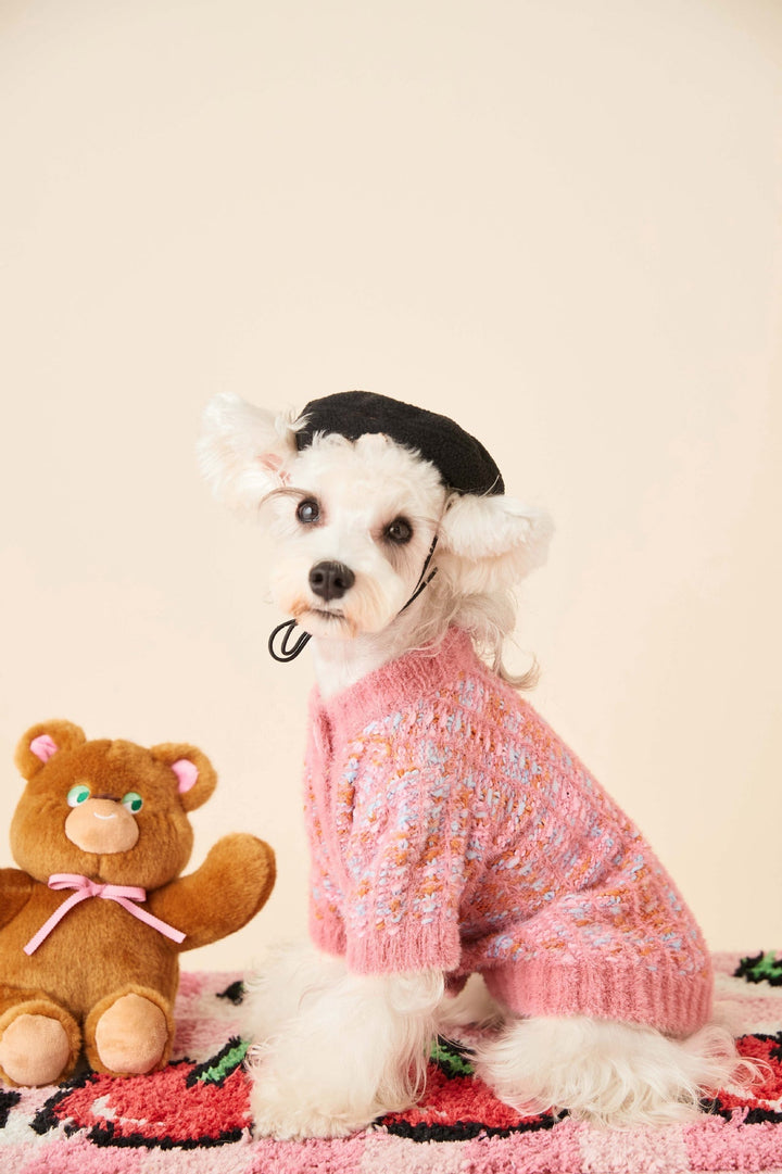 Detail of the rib-knit collar on a Pet Plush Fleece Dog Sweater, cozy dog clothes feature