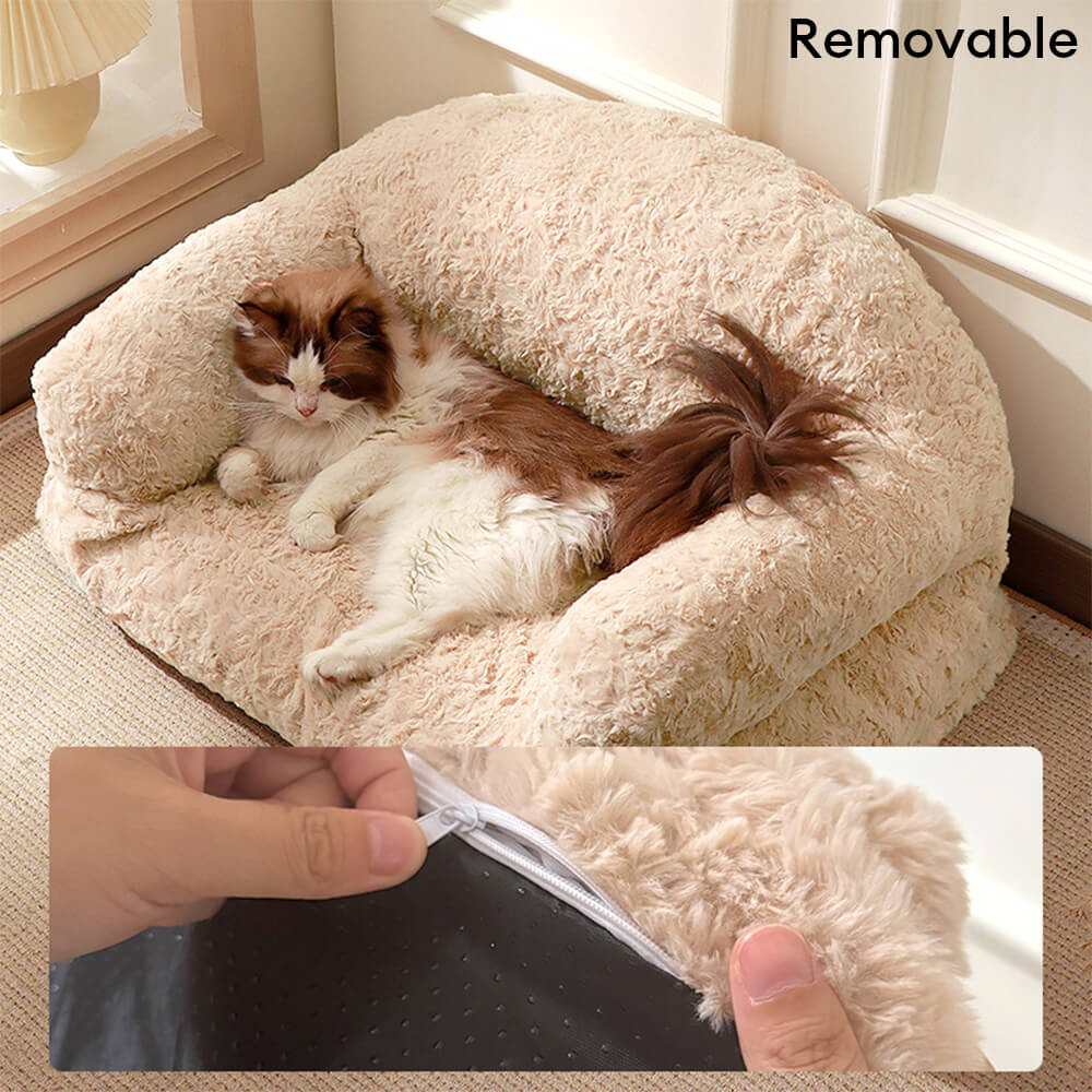 Soft fur pet bed, full support memory foam, washable cover, ideal for aging dogs