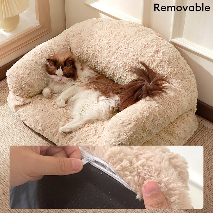 Soft fur pet bed, full support memory foam, washable cover, ideal for aging dogs