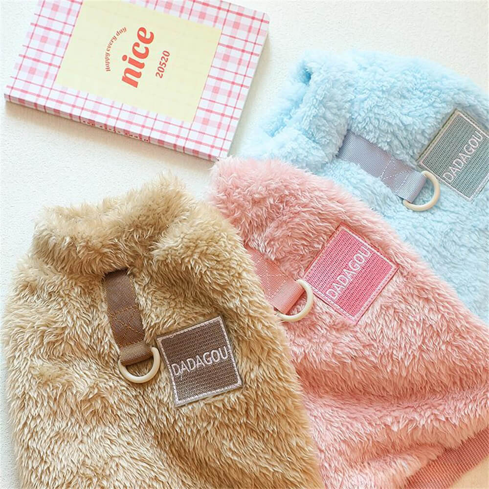 Cute puppy wearing a red Cozy Pet Winter Vest, comfortable dog clothing