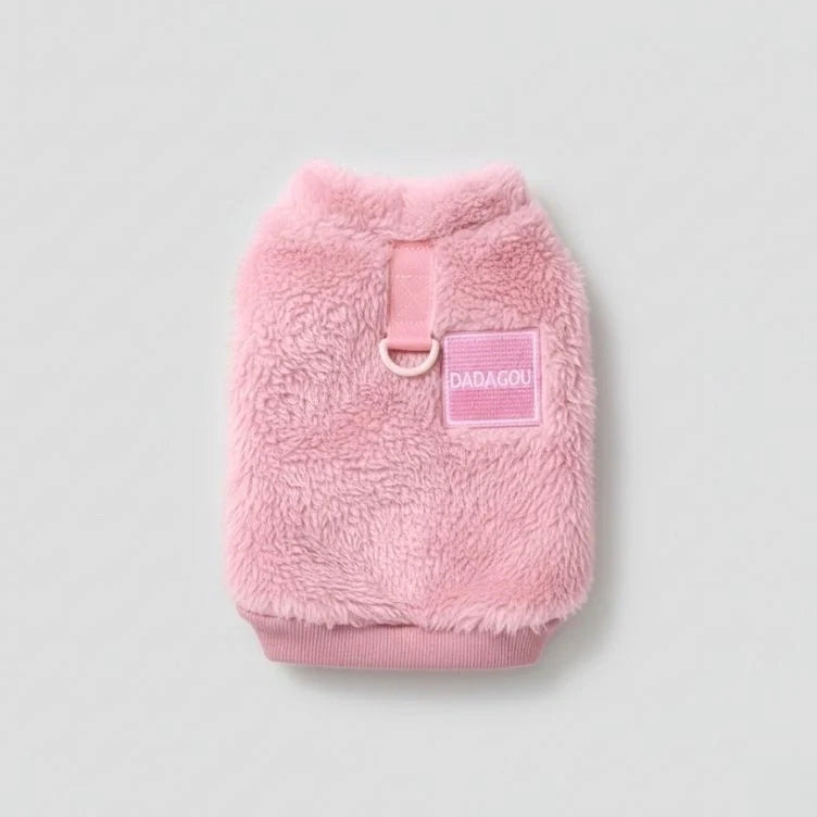 Close-up of a Cozy Pet Winter Vest, soft fuzzy material, warm dog apparel