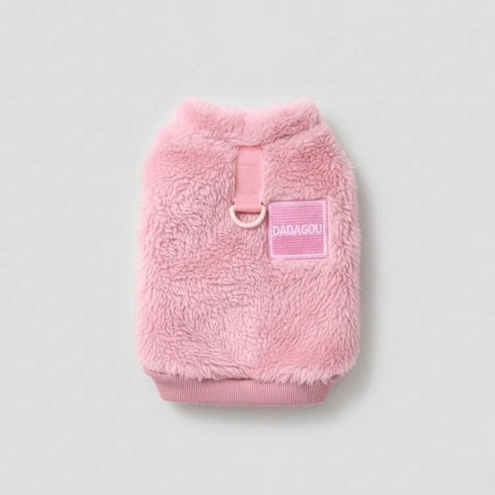 Close-up of a Cozy Pet Winter Vest, soft fuzzy material, warm dog apparel