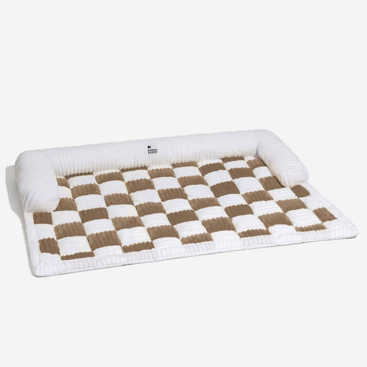 Cozy plaid furniture protector, a soft dog bed alternative for couches and chairs.