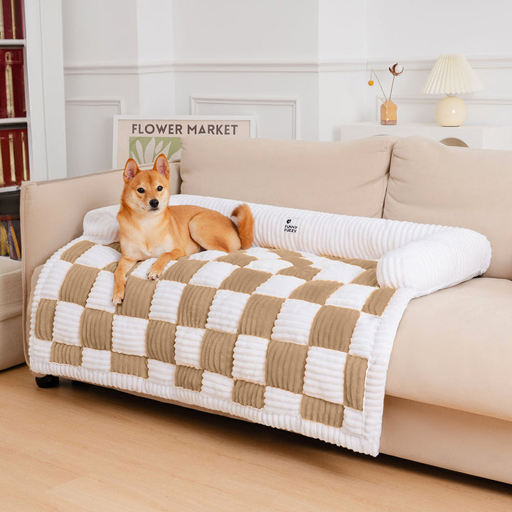 Plaid pet blanket/mat, offering warmth and protection for your furniture.