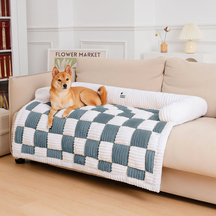 Dog bed plaid furniture protector, designed for comfort, cleanliness, and durability.