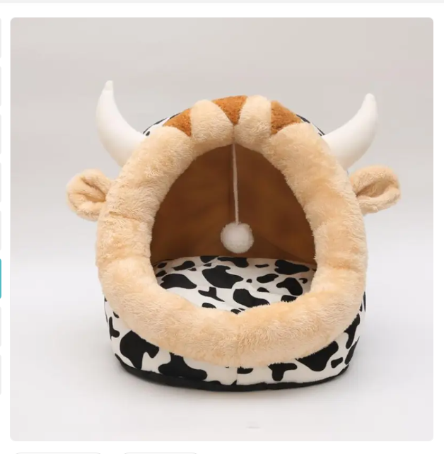 Comfortable kitten design cat cave. Plush material ensures a soft and inviting pet bed.