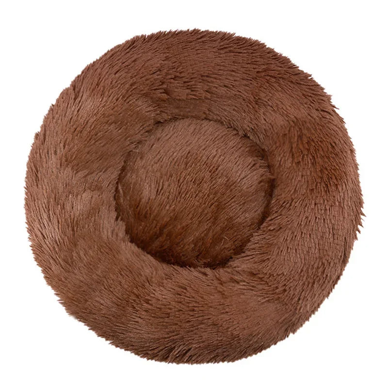 Comfortable dog bed, deep orthopedic plush round donut for joint support, easy to clean.