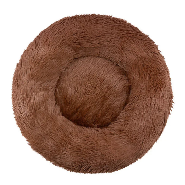 Comfortable dog bed, deep orthopedic plush round donut for joint support, easy to clean.