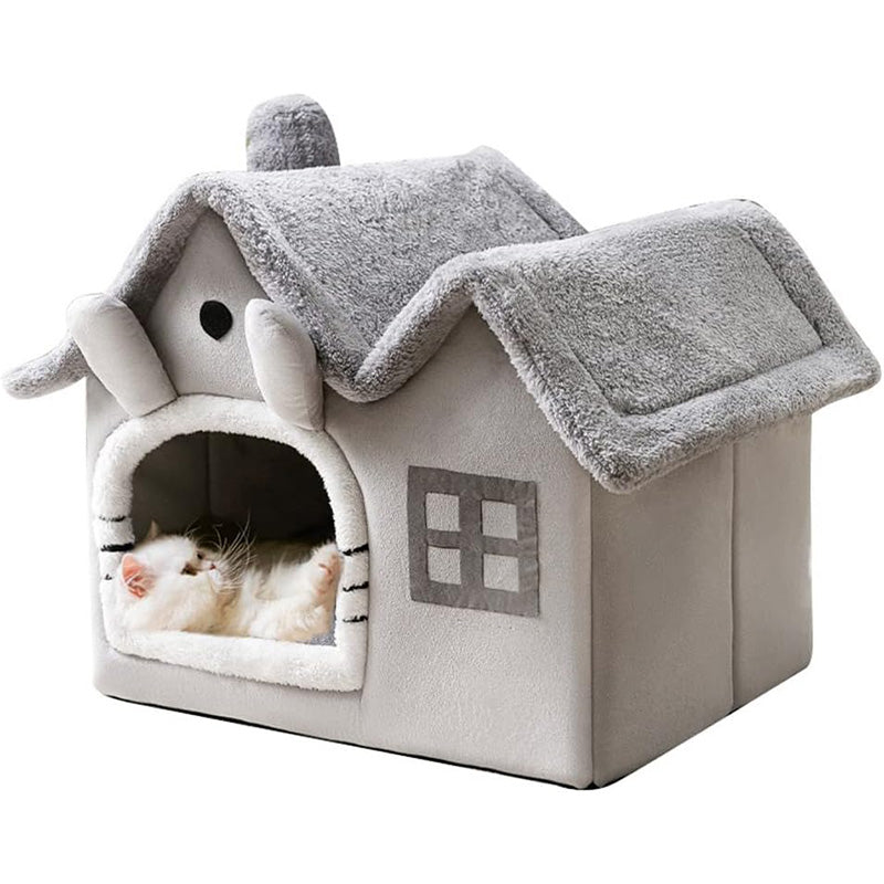 Cozy plush tent pet bed with washable cushion for cats and small dogs