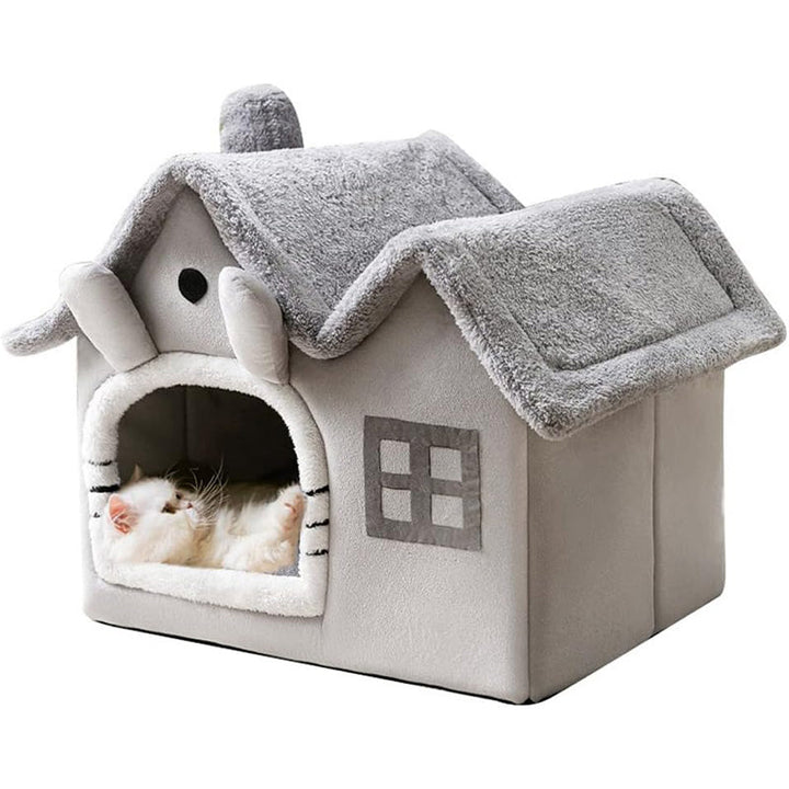 Cozy plush tent pet bed with washable cushion for cats and small dogs