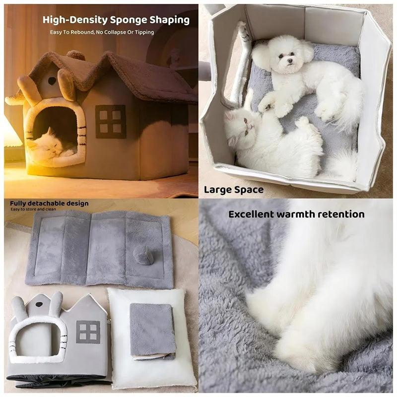 Comfortable plush tent pet bed, a stylish and washable pet house for your furry friend