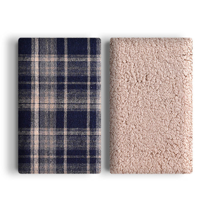 Versatile sherpa fleece pet blanket, stylish plaid design for home or travel.