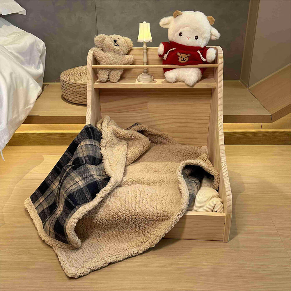 Cute yellow & grey plaid sherpa fleece puppy blanket, soft and cozy pet bedding.