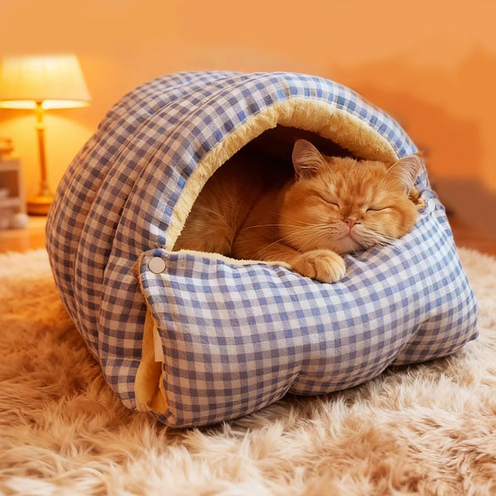 Cozy removable washable warm winter pet bed for cats and small dogs, plush interior, grey finish