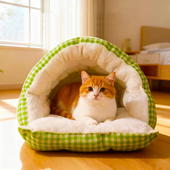 Soft grey winter pet bed with removable, washable cushion for ultimate cat and small dog comfort