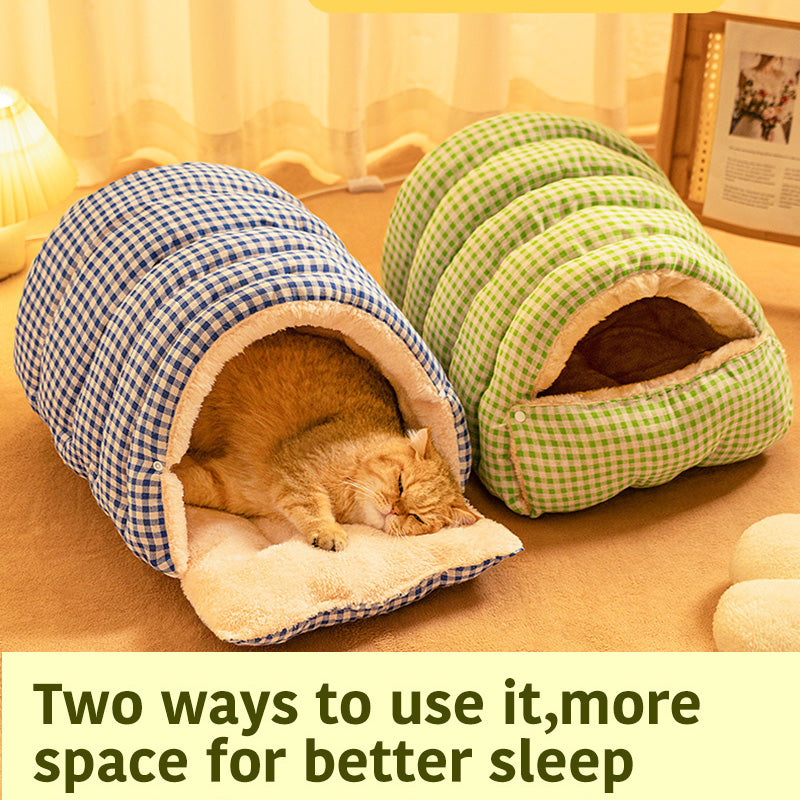 Washable cat cave bed, warm and cozy for winter, suitable for small dogs, dark grey exterior