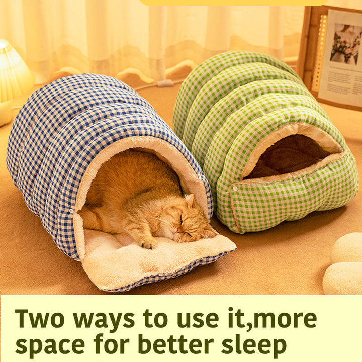 Washable cat cave bed, warm and cozy for winter, suitable for small dogs, dark grey exterior
