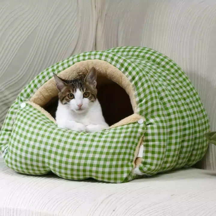Top-down view of a warm pet bed, washable & removable cushion, perfect for small dogs & cats