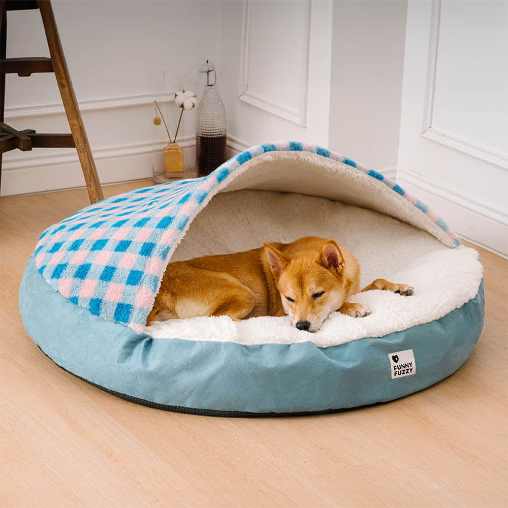Pet round canopy bed, soft dream hideaway for dogs, washable and comfortable accessory.
