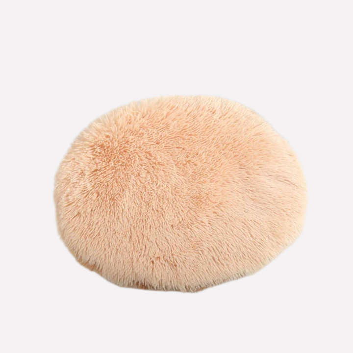 Soft round pet bed blanket, plush and cozy, a comfortable spot for your furry friend.