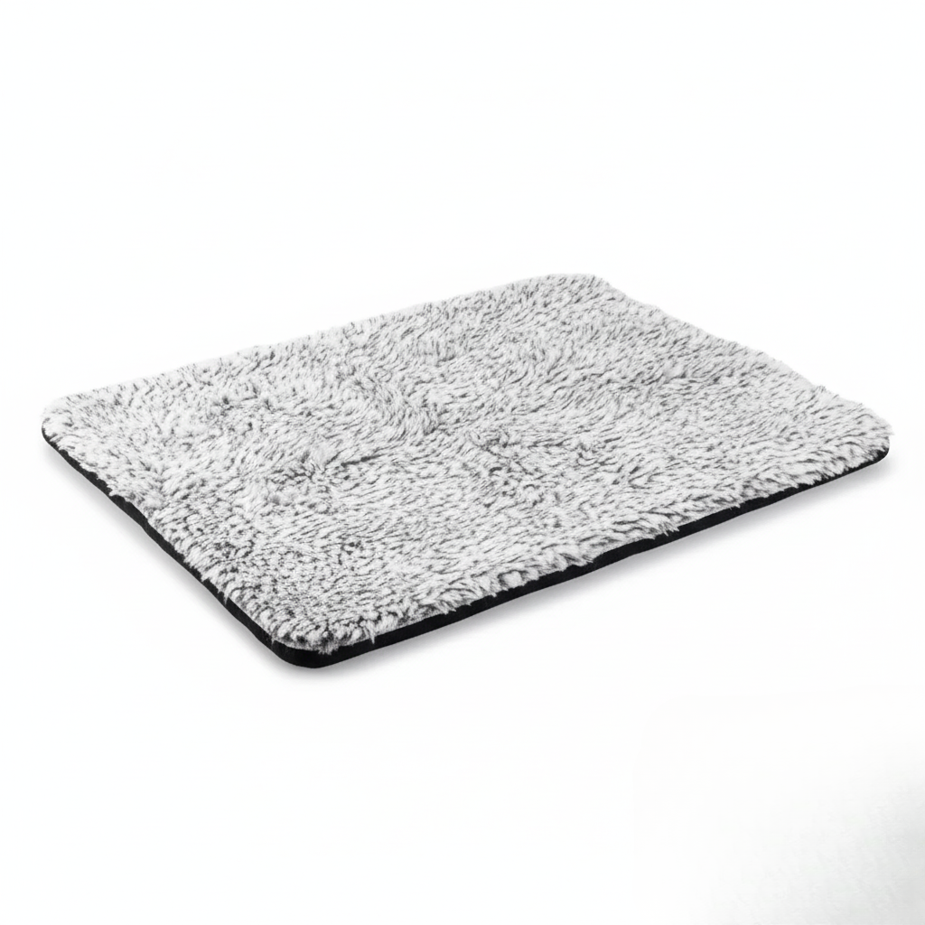 Soft cat or dog self-heating thermal pet bed, grey, providing warm comfort with non-slip and eco-friendly design.