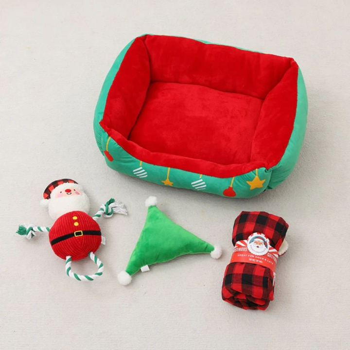Festive red and white semi-enclosed pet bed, perfect for a dog or cat's Christmas comfort
