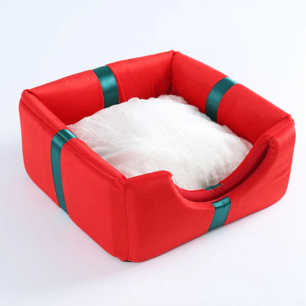Soft holiday pet bed, semi-enclosed design for ultimate coziness for cats or dogs