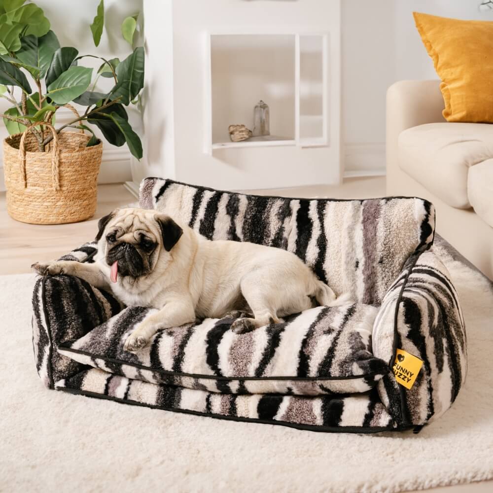 Pet bed for cats and dogs, striped faux lambswool, cozy lounging spot, perfect for any home