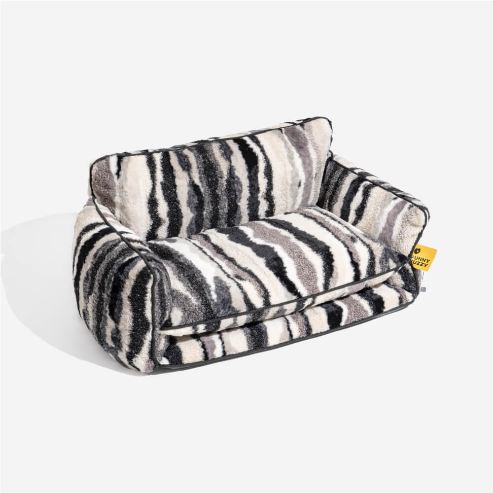 Striped faux lambswool pet bed, a cozy lounger for your furry friend, durable & attractive