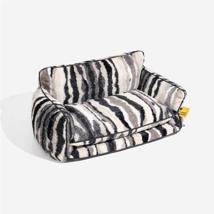 Striped faux lambswool pet bed, a cozy lounger for your furry friend, durable & attractive