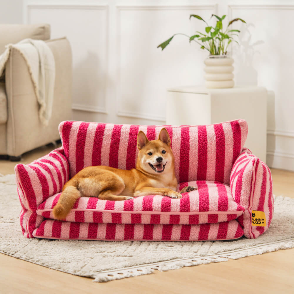 Soft striped pet bed, lambswool-like texture, cozy haven for pets, durable and washable