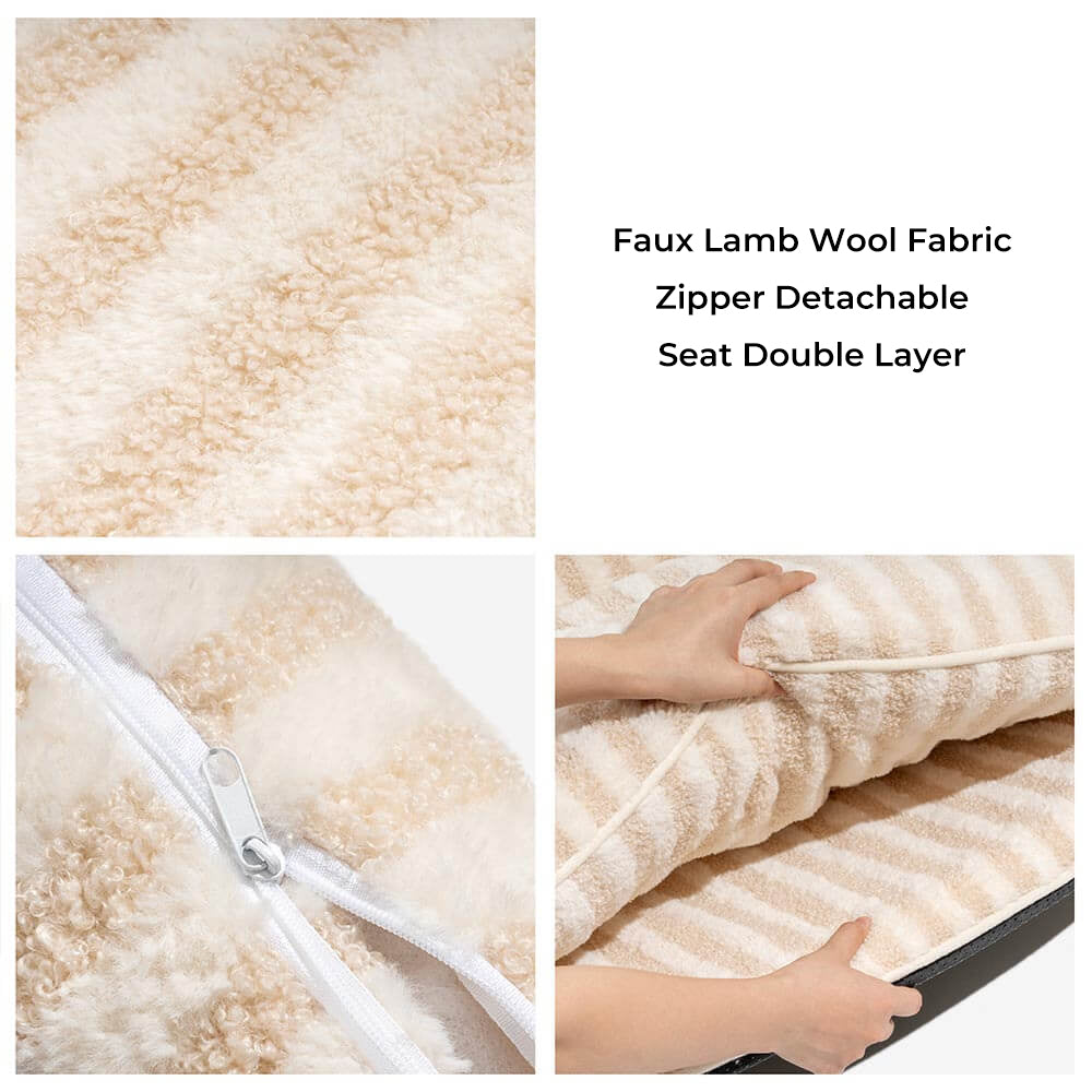 Comfortable pet sofa bed, striped faux lambswool, plush dog or cat lounger, quality pet furniture