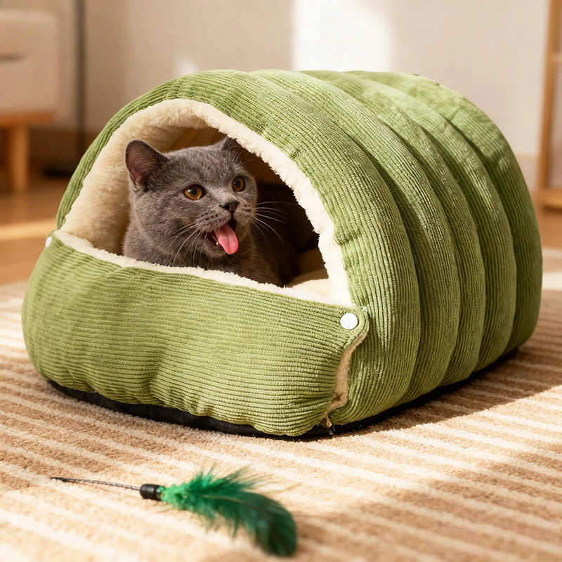 Washable pet bed for small dogs, extra cozy for winter comfort, cream color