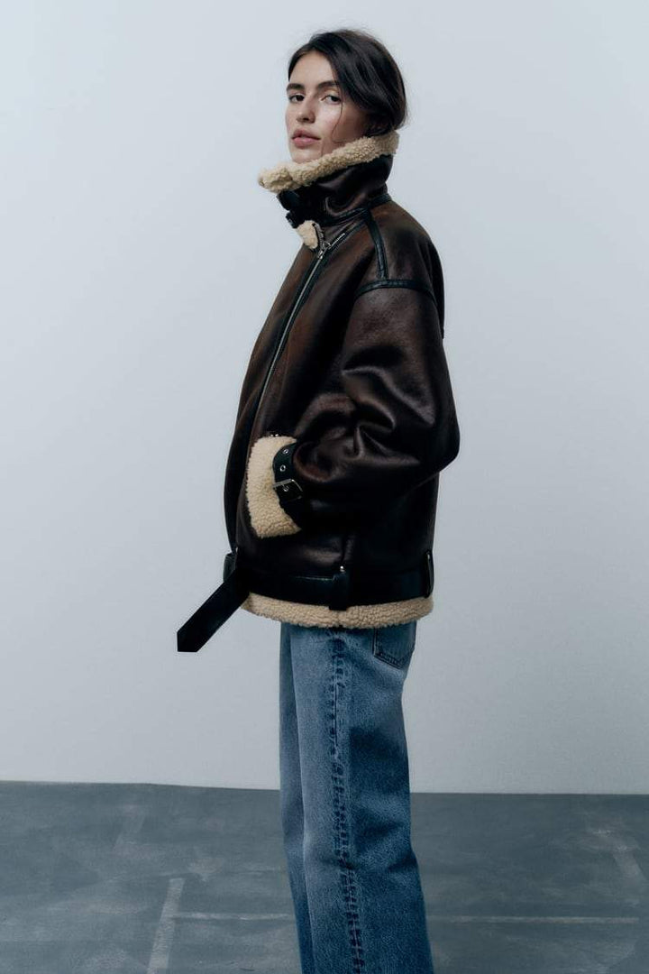 Stylish brown women's lapel jacket. Versatile outerwear for fall fashion & winter style. Cozy and chic everyday jacket.