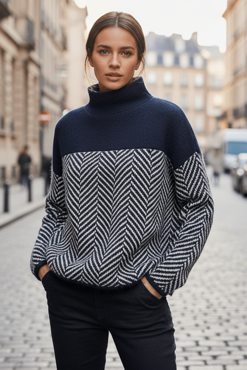 Stylish women's long sleeve high collar sweater. Perfect relaxed fit for trendy fall fashion & comfort.