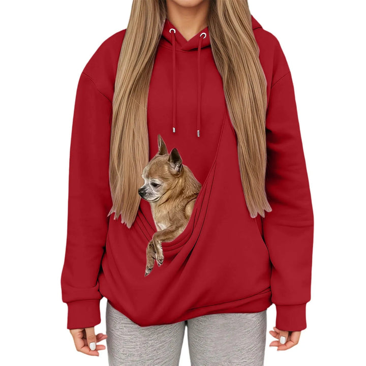Fashionable women's hoodie, a cozy sweatshirt with an innovative and secure pet pouch.