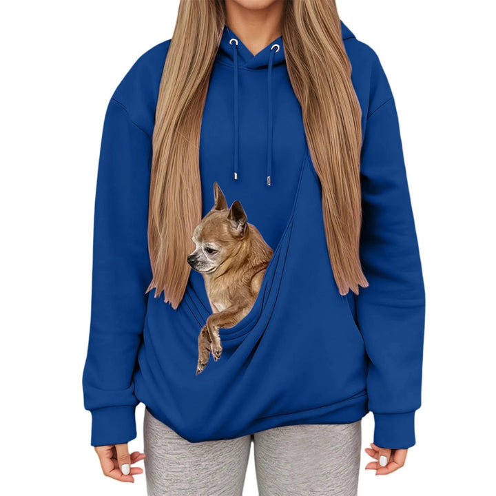 Women's casual pet hoodie, a soft and cozy sweatshirt featuring a convenient pet pouch for comfort.