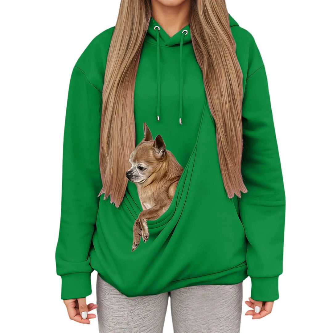 Women's cozy pet sling hoodie, a unique sweatshirt to comfortably carry your small pet.