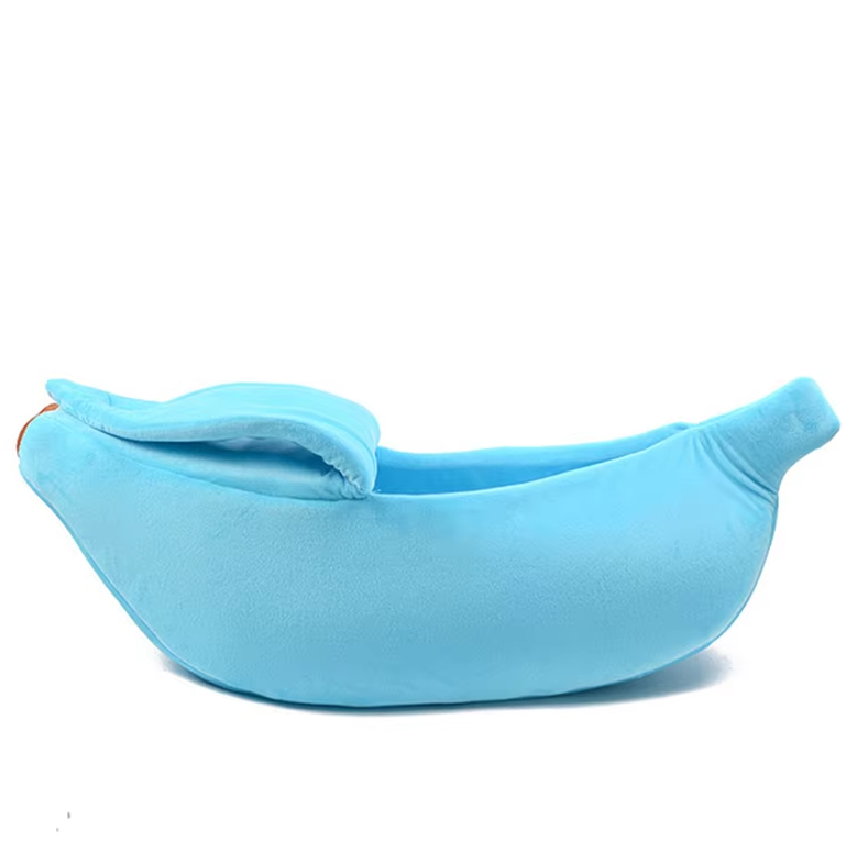 Luxury pet accessory: a comfortable banana-shaped bed for pampered pets.