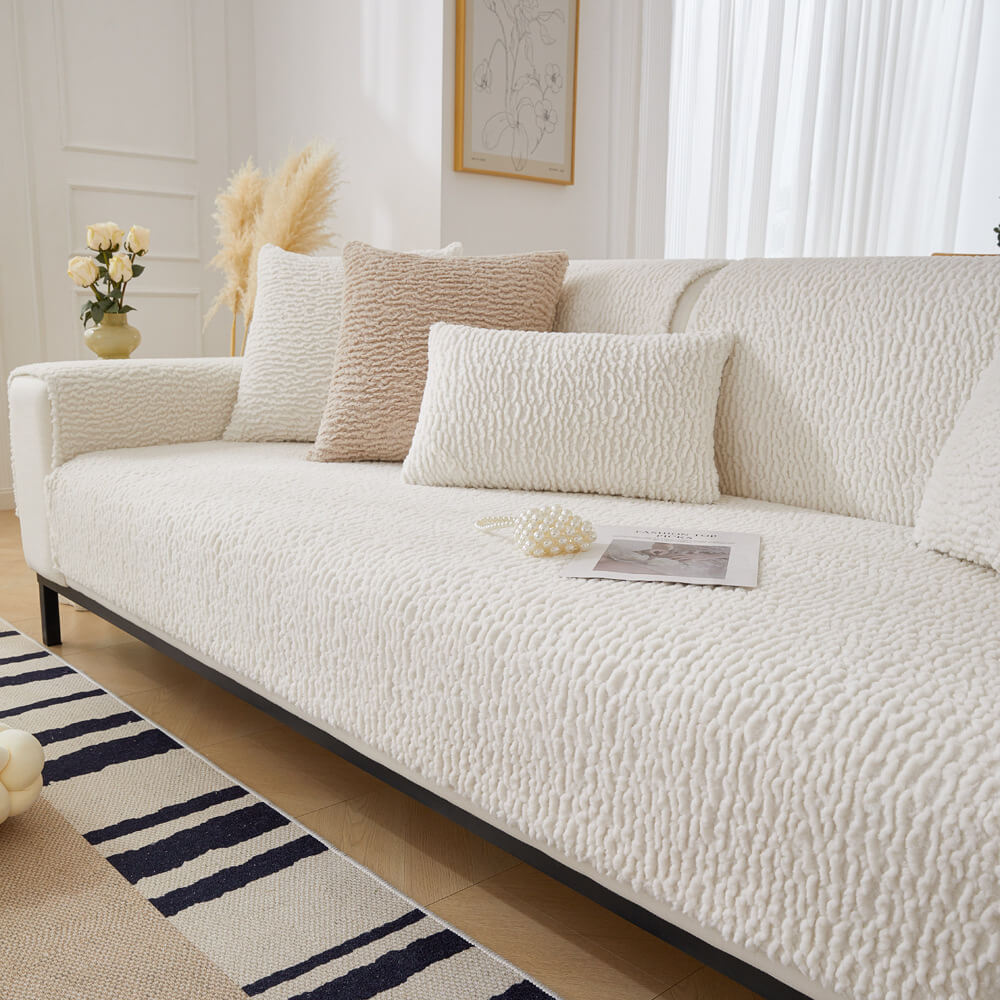 Cream Berber Fleece Sofa Cover, pet friendly & anti-scratch, for furniture protection