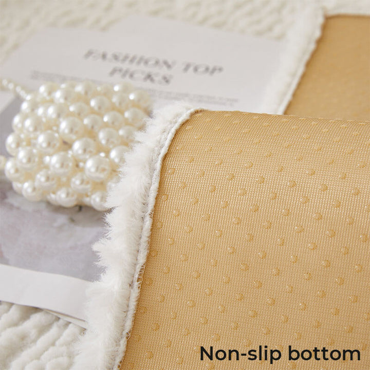 Cream berber fleece sofa slipcover, washable and pet friendly, enhancing home decor