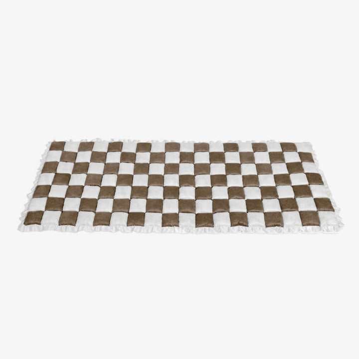 Unisex cream plaid fuzzy pet couch cover, machine washable, keeps your furniture clean