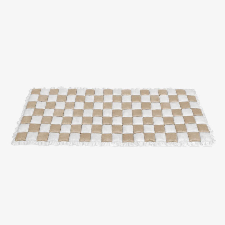 Fuzzy cream plaid pet couch cover, soft chenille for ultimate pet comfort, home decor style
