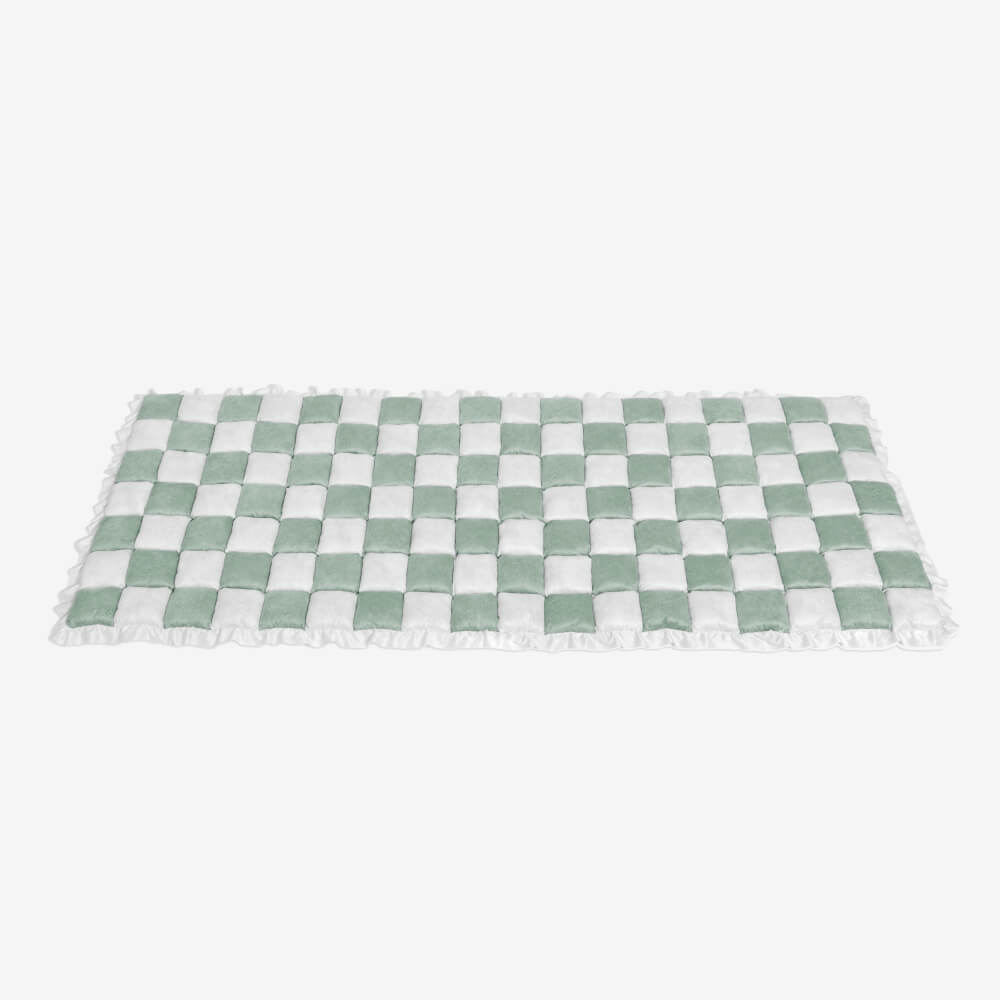 Cream plaid pet couch protector, fuzzy chenille, non-slip, essential for pet-friendly homes