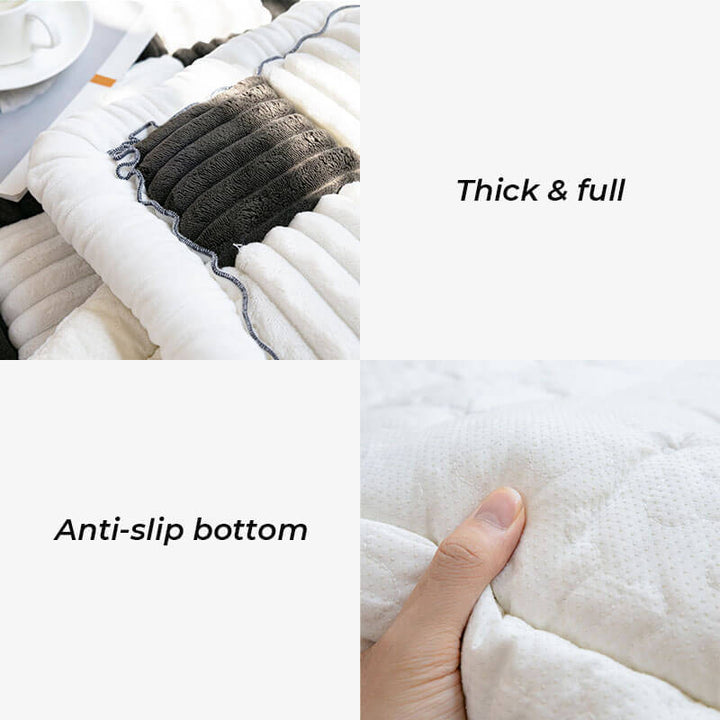Fuzzy cream plaid couch cover mat, unisex design, machine washable for easy care