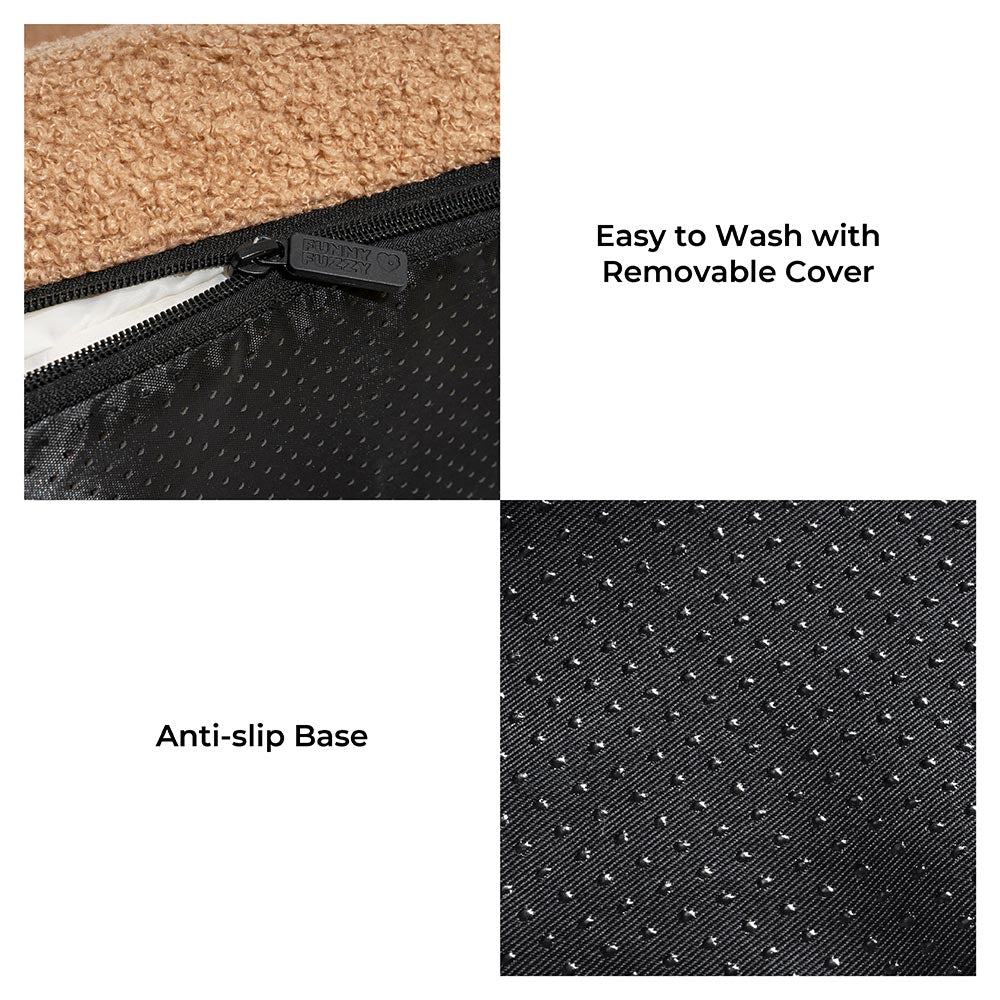 Cozy creamy crate dog bed with memory foam, ultimate comfort.