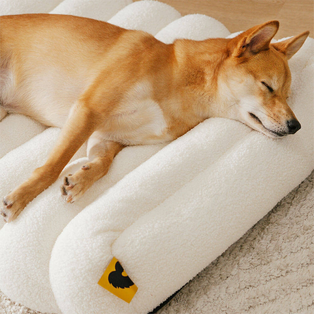 Orthopedic creamy dog bed, flat style, easy to clean, pet-friendly.