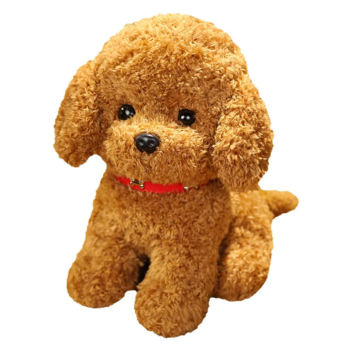 Fluffy curly hair teddy dog stuffed animal with decorative flower, a charming gift for kids