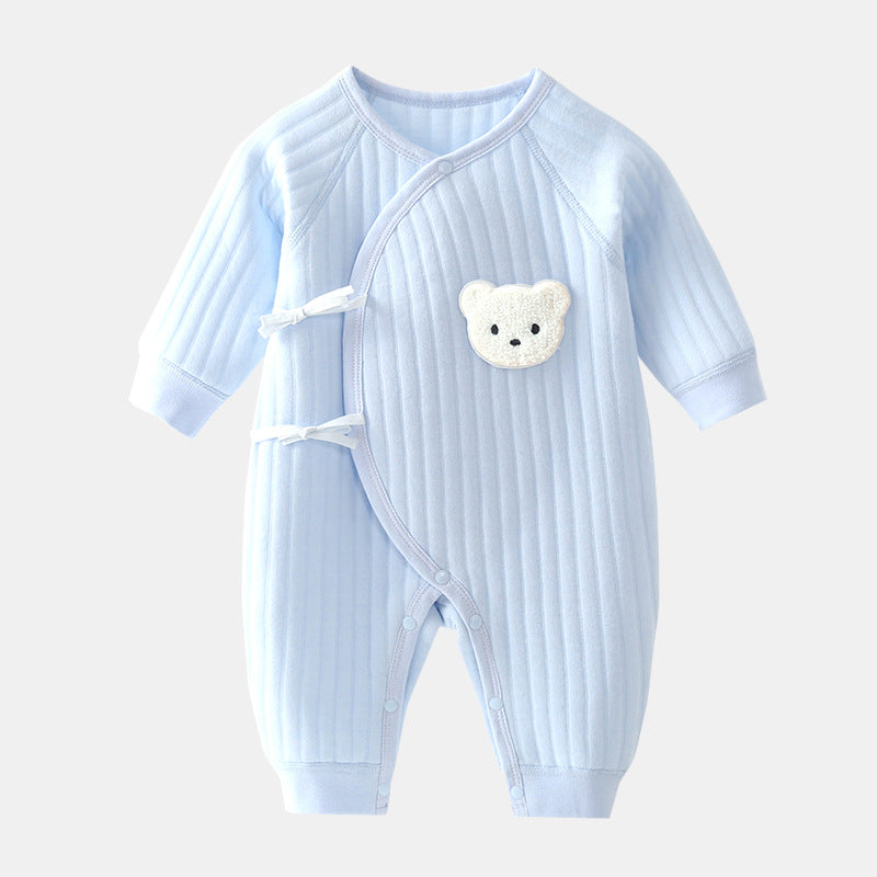 Cute Baby Bear Applique Bodysuit for infants, perfect for spring & autumn comfort. Unisex newborn outfit.